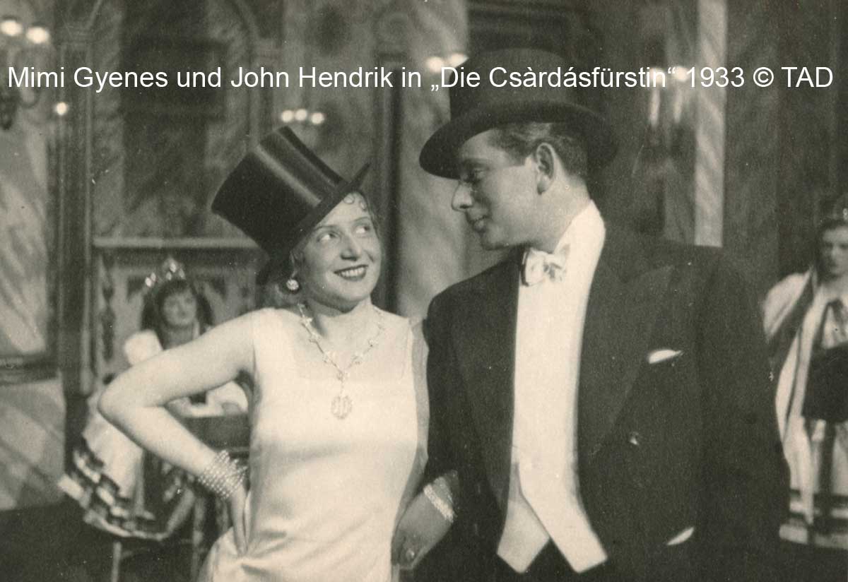 Mimi Gyenes und John Hendrik in der Operette Die Csárdásfürstin 1933